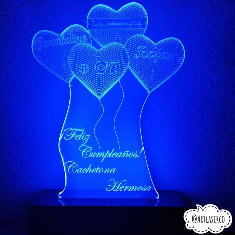 Lámpara LED 50 Cumpleaños: Decoración Con Globos Azules – Regalo Personalizado STL-32
